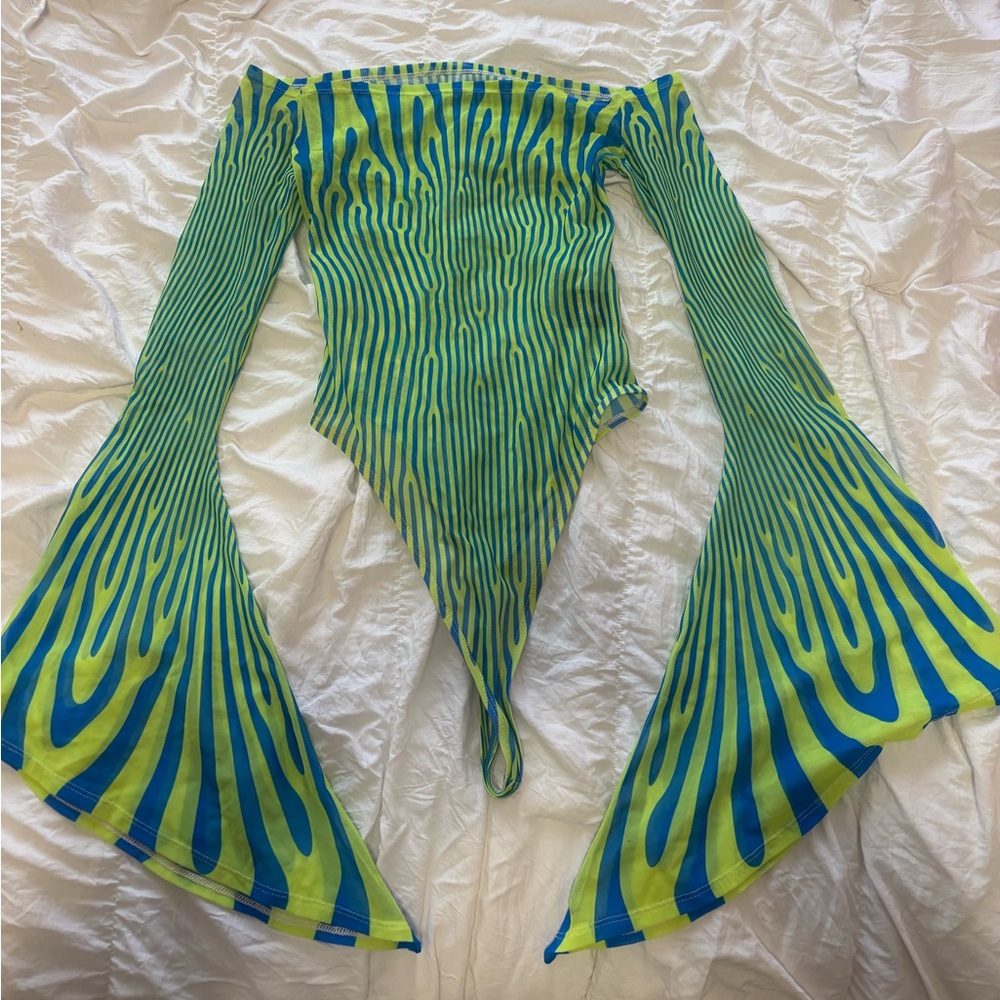 Badinka echo storm mesh bell sleeve bodysuit